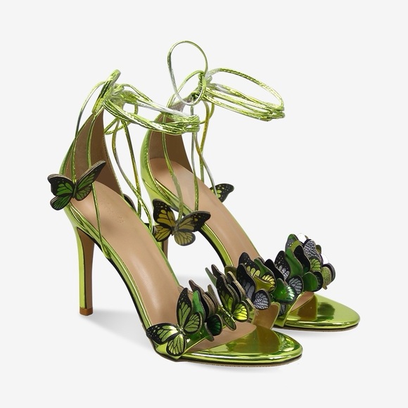 Women’s Butterfly Embellished High Heel Sandal in Shiny Green - Picture 1 of 4